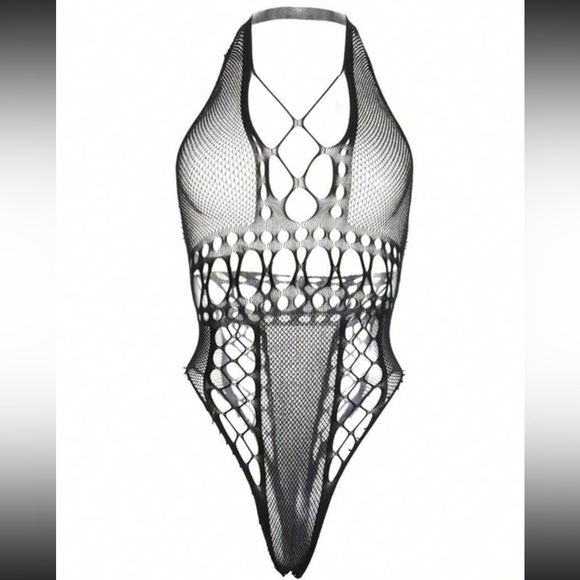 Black Hollow Out Tank Top Fishnet Teddy Bodysuit - Picture 6 of 7